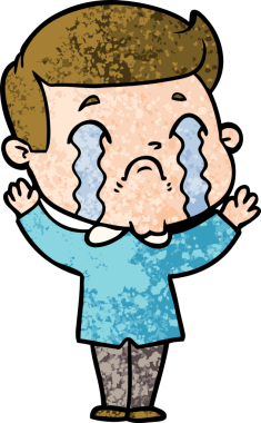 Bir insan tarafından çizilmiş ağlayan çizgi film adamı.