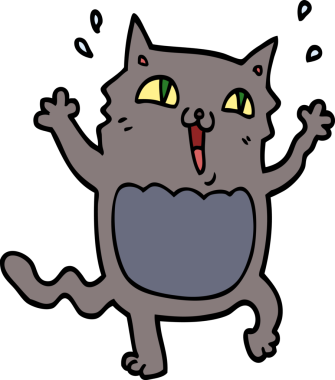 Bir insan tarafından çizilmiş çılgın, heyecanlı bir kedi.