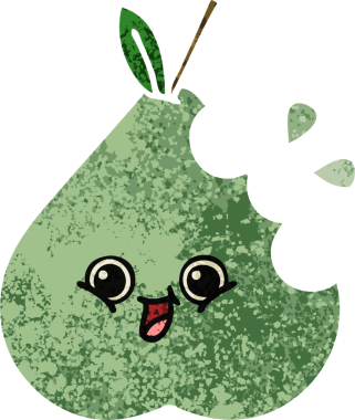 Bir insan tarafından çizilmiş yeşil bir armutun retro çizim tarzı karikatürü