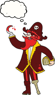 Bir insan tarafından çizilmiş serbest çizim balon karikatür korsan kaptanı.