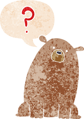 çizgi film meraklısı ayı grunge ile konuşma baloncuğu sıkıntılı retro desen bir insan tarafından çizilmiş