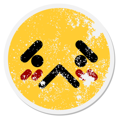 Bir insan tarafından çizilmiş mutsuz yüz dairesel çıkartması.