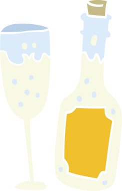 Düz renkli şampanya şişesi ve bir insan tarafından çizilmiş cam.