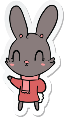 Bir insan tarafından çizilmiş giysiler giyen sevimli bir tavşanın çıkartması