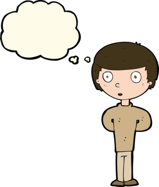 Bir insan tarafından çizilmiş düşünce baloncuğu olan meraklı çocuk.