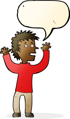 Bir insan tarafından çizilmiş konuşma balonu olan heyecanlı bir çocuk.