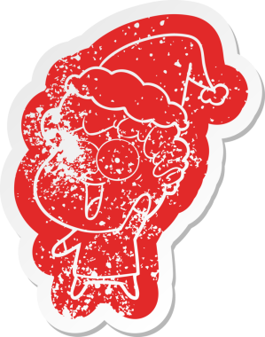 Bir insan tarafından çizilmiş Noel Baba şapkası giyen mutlu bir adamın garip bir karikatürü.