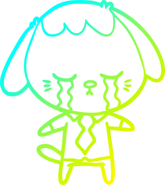 Bir insan tarafından çizilmiş ağlayan çizgi köpeğin soğuk gradyan çizimi