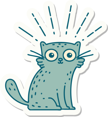 Dövme stili bir çıkartma. Bir insan tarafından çizilmiş bir kedi.