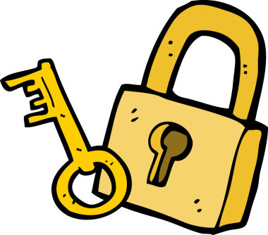 Bir insan tarafından çizilmiş asma kilit ve anahtar.