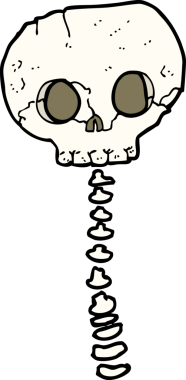 Bir insan tarafından çizilmiş ürkütücü kafatası ve omurga.