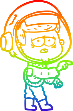 Gökkuşağı gradyan çizgi çizimi bir insan tarafından çizilmiş yorgun astronot