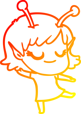 Bir insan tarafından çizilmiş gülümseyen uzaylı kız çizgi filmi.