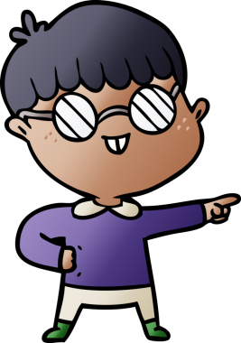 Bir insan tarafından çizilmiş gözlük takan çizgi film çocuğu.