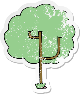 Bir insan tarafından çizilmiş garip bir el çizimi karikatür ağacının sıkıntılı çıkartması.