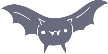 Bir insan tarafından çizilmiş düz renkli çizgi film yarasası