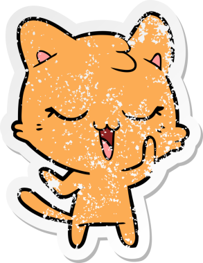 Bir insan tarafından çizilmiş mutlu çizgi film kedisinin sıkıntılı çıkartması.