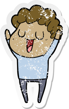 Bir insan tarafından çizilmiş gülen bir karikatürcünün sıkıntılı çıkartması.