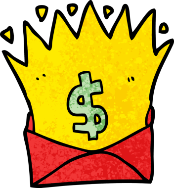 Bir insan tarafından çizilmiş para işaretli karikatür zarfı.