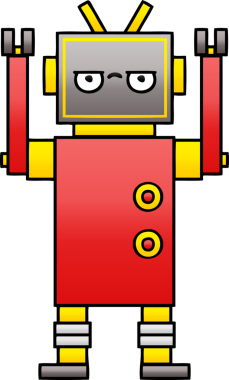 Sinirli bir robotun insan tarafından çizilmiş gölgeli karikatürü.