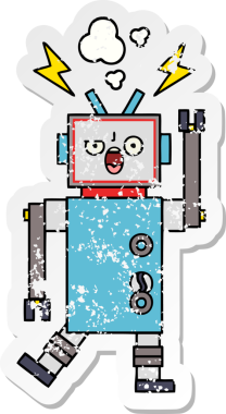 Bir insan tarafından çizilmiş, tatlı, kırık bir robotun sıkıntılı çıkartması.