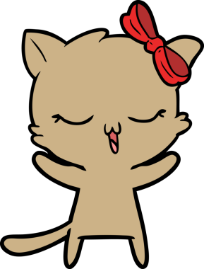 Bir insan tarafından çizilmiş kafasında yay olan çizgi film kedisi.