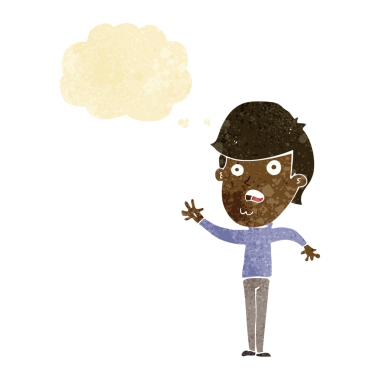 Bir insan tarafından çizilmiş düşünce baloncuğu olan mutsuz bir çocuk.