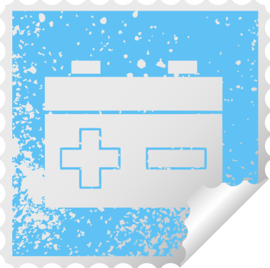 Bir insan tarafından çizilmiş araba aküsünün sıkıntılı kare soyma etiketi sembolü