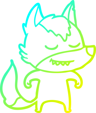 Bir insan tarafından çizilmiş dost canlısı bir kurt çizgi çizimi.