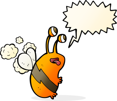 Bir insan tarafından çizilmiş konuşma balonlu komik bir arı.