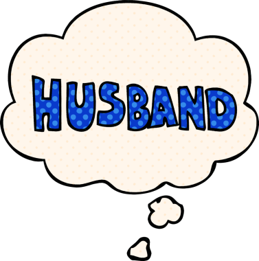 Bir insan tarafından çizilmiş çizgi roman tarzı düşünce baloncuğu olan bir koca.