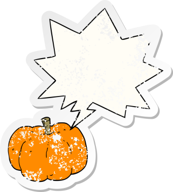 Konuşan balkabağı bir insan tarafından çizilmiş sıkıntılı eski bir çıkartma