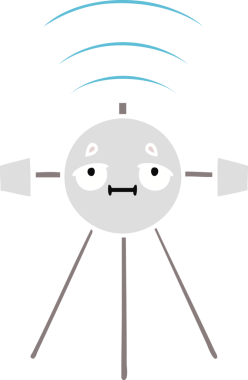 Bir insan tarafından çizilmiş düz renkli bir uydu karikatürü