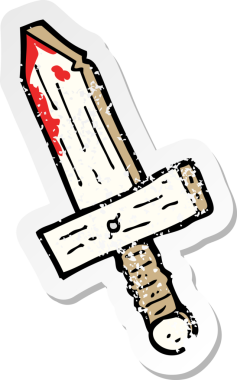 Bir insan tarafından çizilmiş tahta bir kılıcın gerilmiş gerilimli çıkartması.