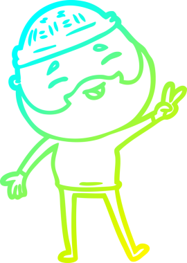 Bir insan tarafından çizilmiş, mutlu, sakallı, çizgi film karakteri.