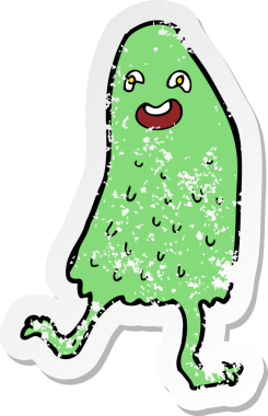 Bir insan tarafından çizilmiş komik balçık canavarının gerici, sıkıntılı çıkartması.