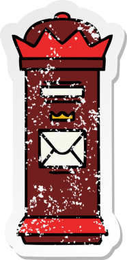 Bir insan tarafından çizilmiş şirin bir posta kutusunun sıkıntılı çıkartması.