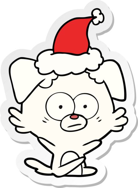 Sinirli köpek eli insan tarafından çizilmiş Noel Baba şapkasının çıkartması.