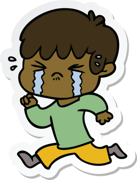 Bir insan tarafından çizilmiş ağlayan bir çizgi film çocuğunun çıkartması.