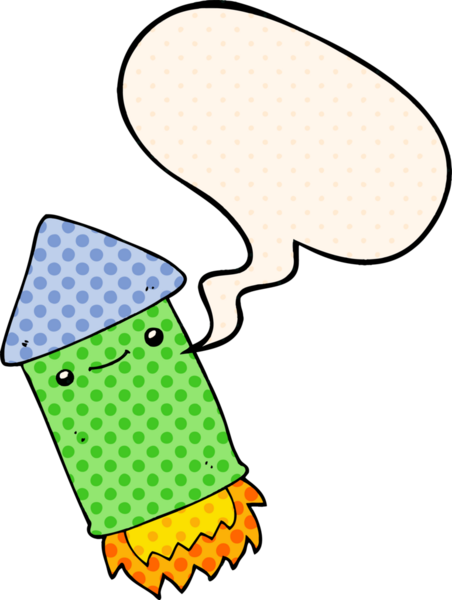 Bir insan tarafından çizilmiş çizgi roman tarzında konuşma baloncuğu olan havai fişekler.