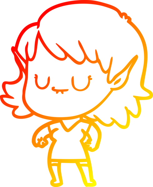 Bir insan tarafından çizilmiş mutlu bir elf kızı çizimi.