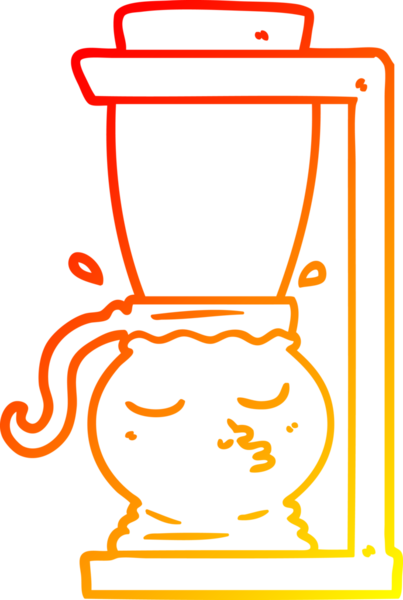 Bir insan tarafından çizilmiş çizgi film filtresi kahve makinesinin sıcak gradyan çizimi