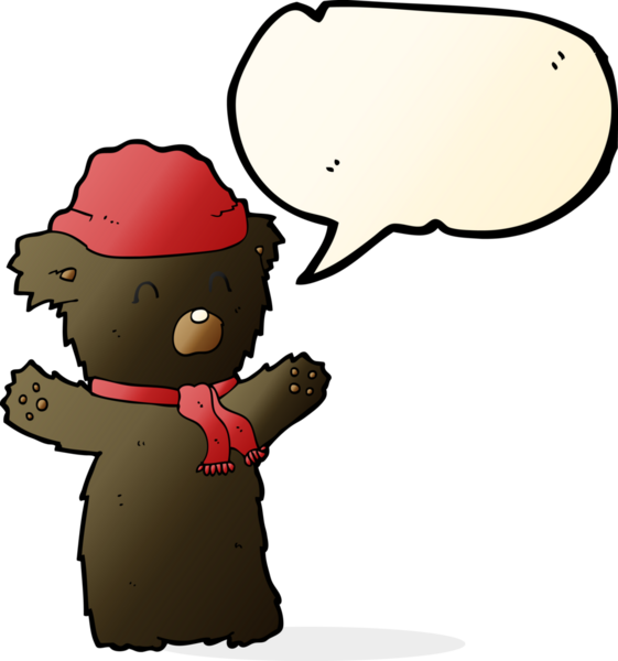 Bir insan tarafından çizilmiş konuşma baloncuğu olan sevimli siyah ayı.