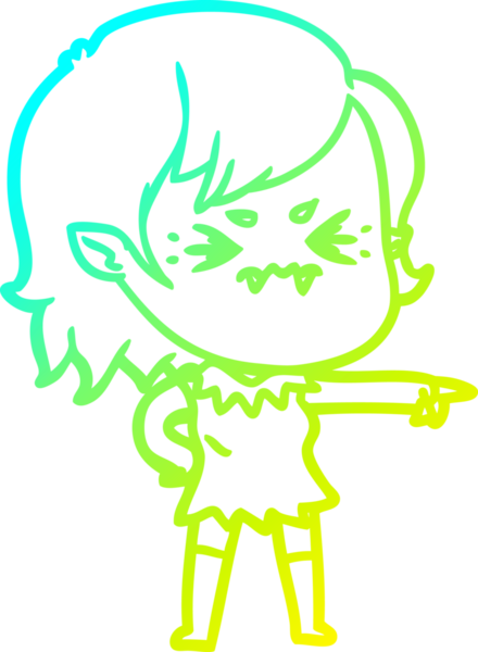 Bir insan tarafından çizilmiş, soğuk gradyan çizgi film karakteri bir vampir kız.