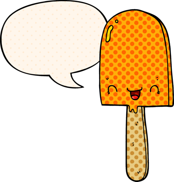 Bir insan tarafından çizilmiş çizgi roman tarzında konuşma balonlu buz lolipopu.