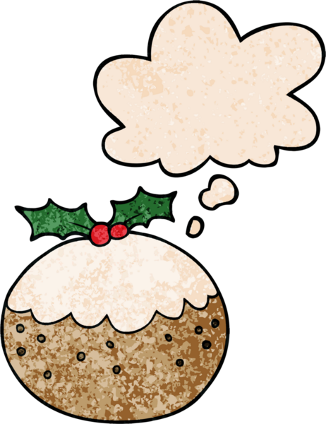Düşünce baloncuklu noel pudingi. Bir insan tarafından çizilmiş grunge desenli.