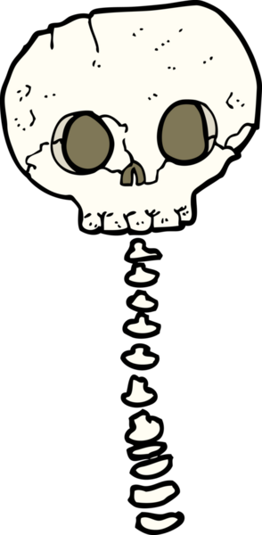 Bir insan tarafından çizilmiş ürkütücü kafatası ve omurga.