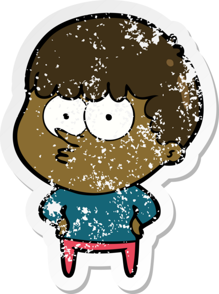 Bir insan tarafından çizilmiş, sıkıntılı bir çizgi film çıkartması.