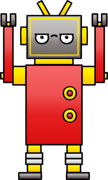 Sinirli bir robotun insan tarafından çizilmiş gölgeli karikatürü.