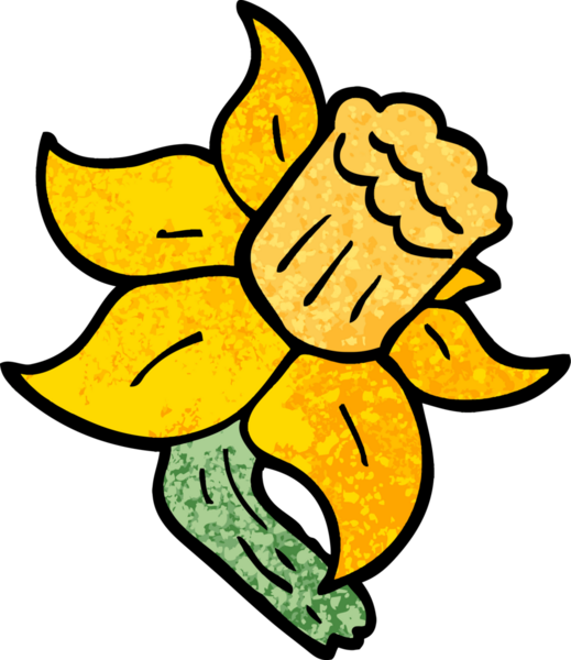 Bir insan tarafından çizilmiş grunge desenli nergis çizimi.